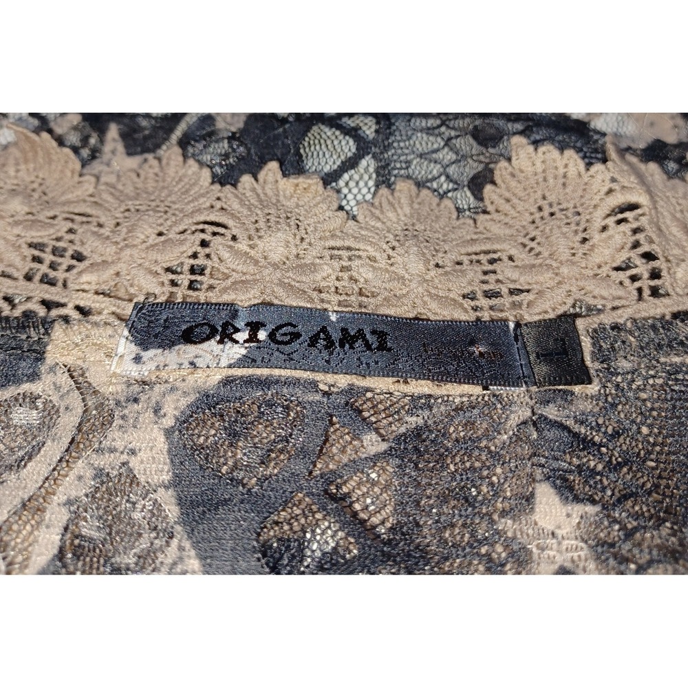 Origami Lace Hi Low Vest Womens L Boho Star Taupe Black Boho Western Layering - Picture 8 of 11